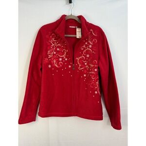 Croft &‎ Barrow Fleece Jacket Womens Large Red New Snowflake Embroidery Full Zip